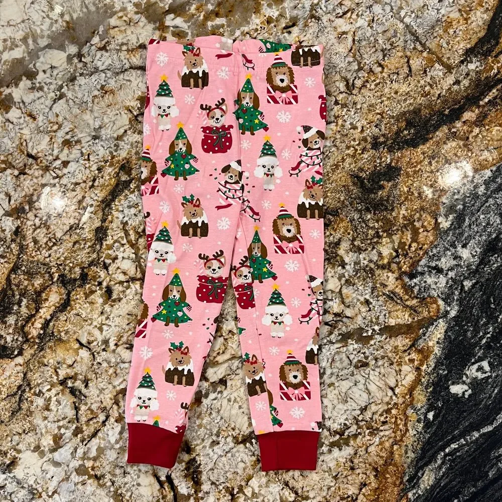 NWT Gymboree Pink W/Christmas Puppy Cotton 2-Piece Pajamas -